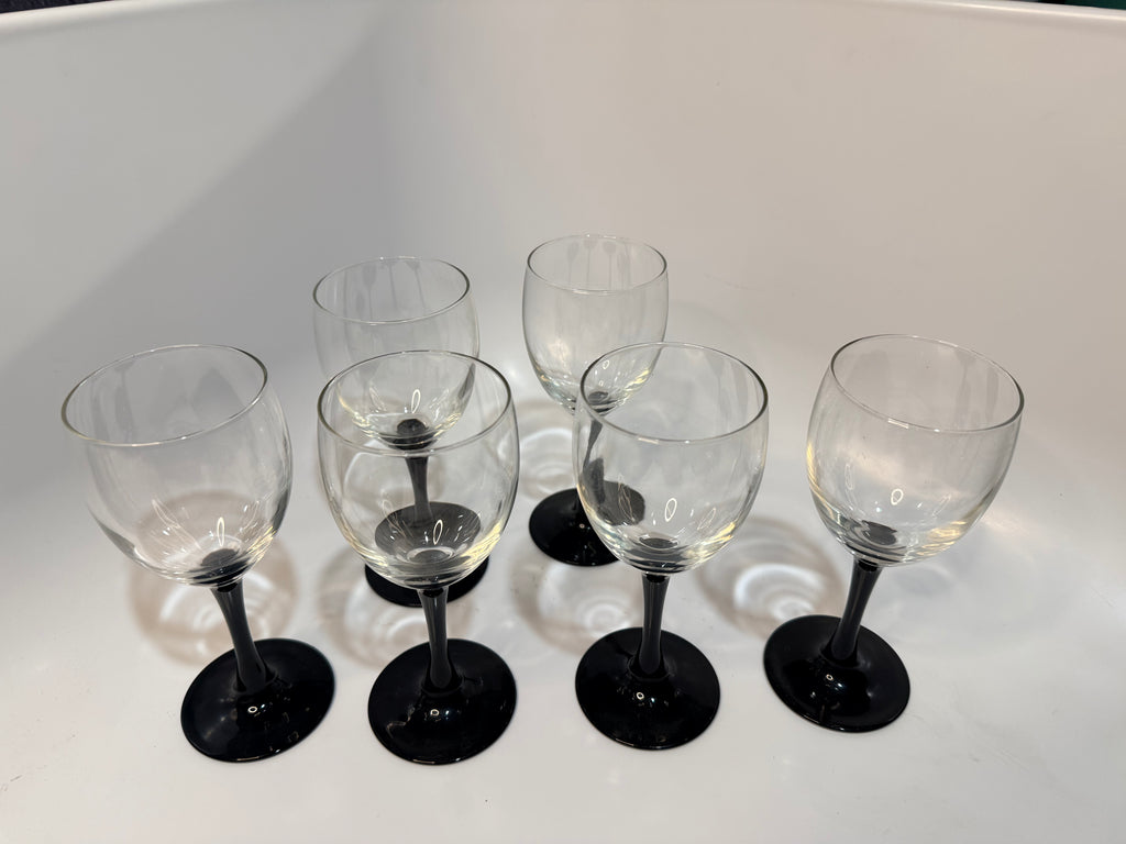 Vintage Black stem wine glasses.