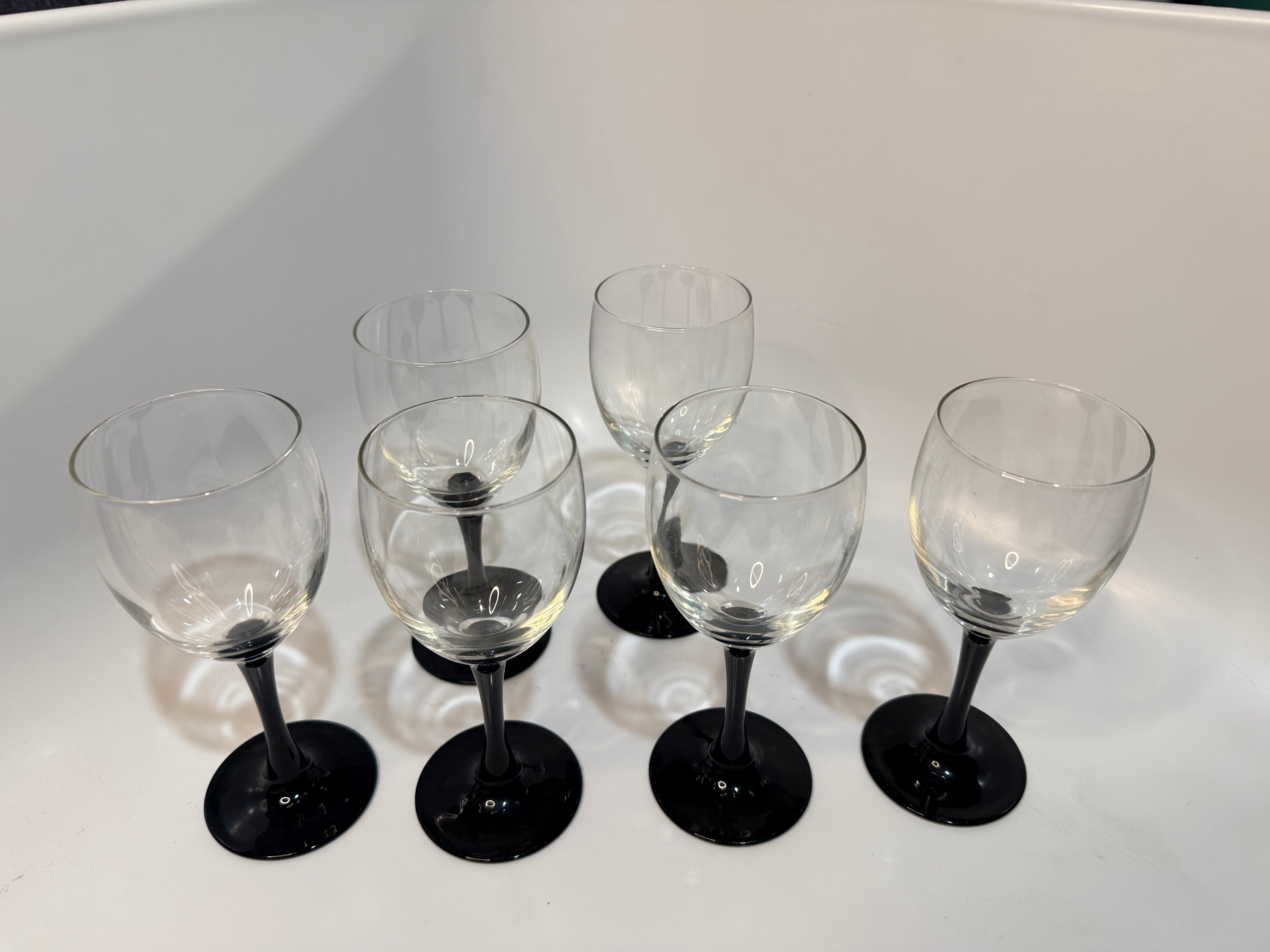 Vintage Black stem wine glasses.